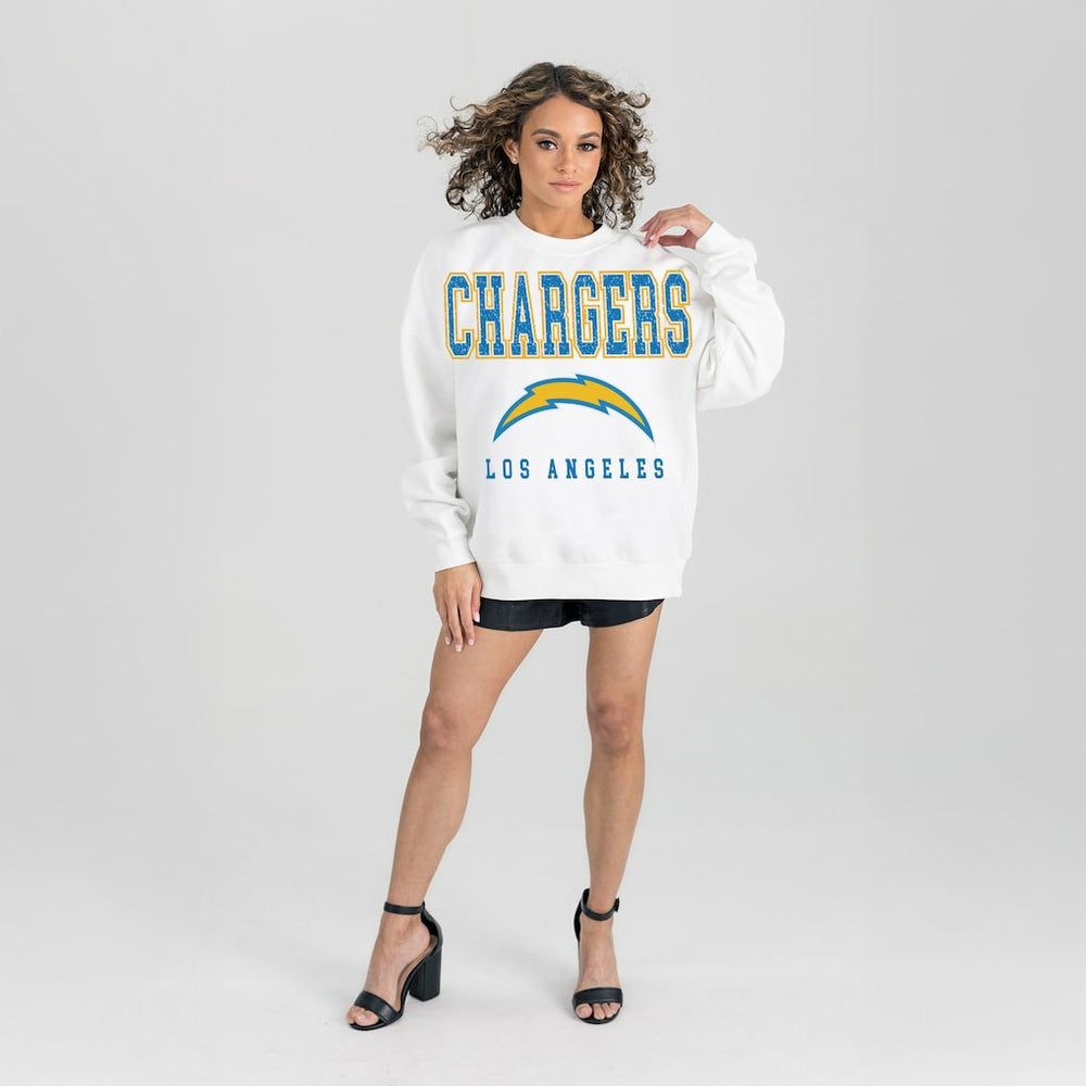 Los Angeles Chargers Gameday Couture Women's Sunday Drives Oversized Crewneck Pullover Sweatshirt – White | NFL