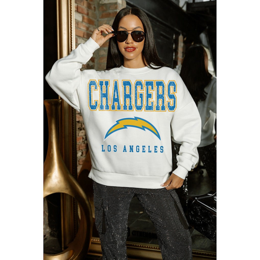 Los Angeles Chargers Gameday Couture Women's Sunday Drives Oversized Crewneck Pullover Sweatshirt – White | NFL