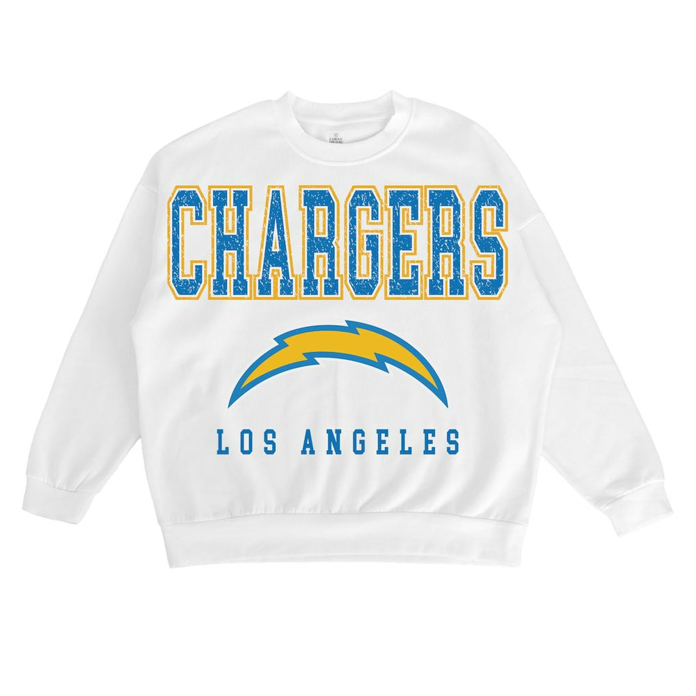 Los Angeles Chargers Gameday Couture Women's Sunday Drives Oversized Crewneck Pullover Sweatshirt – White | NFL