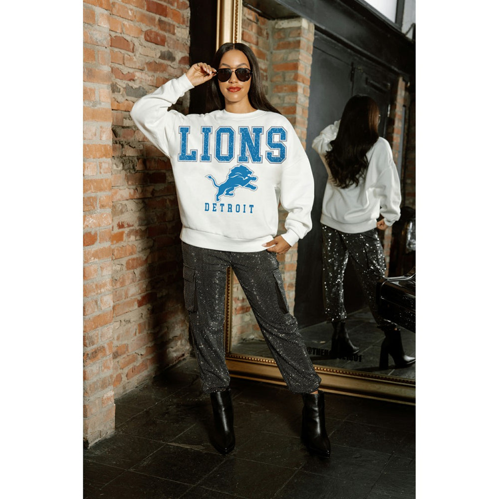 Detroit Lions Gameday Couture Women's Sunday Drives Oversized Crewneck Pullover Sweatshirt – White | NFL