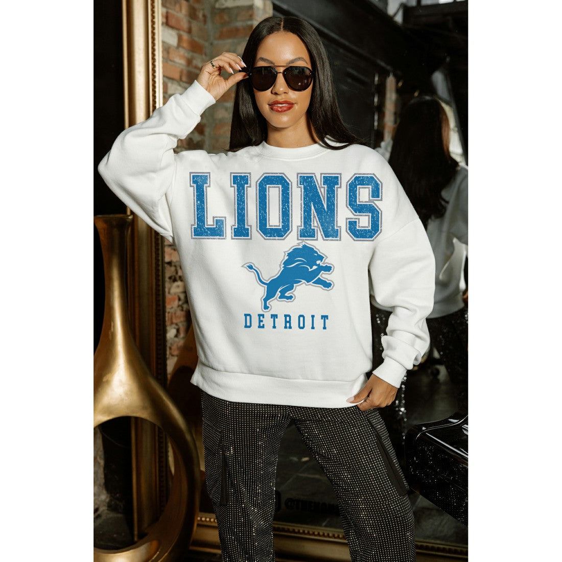 Detroit Lions Gameday Couture Women's Sunday Drives Oversized Crewneck Pullover Sweatshirt – White | NFL