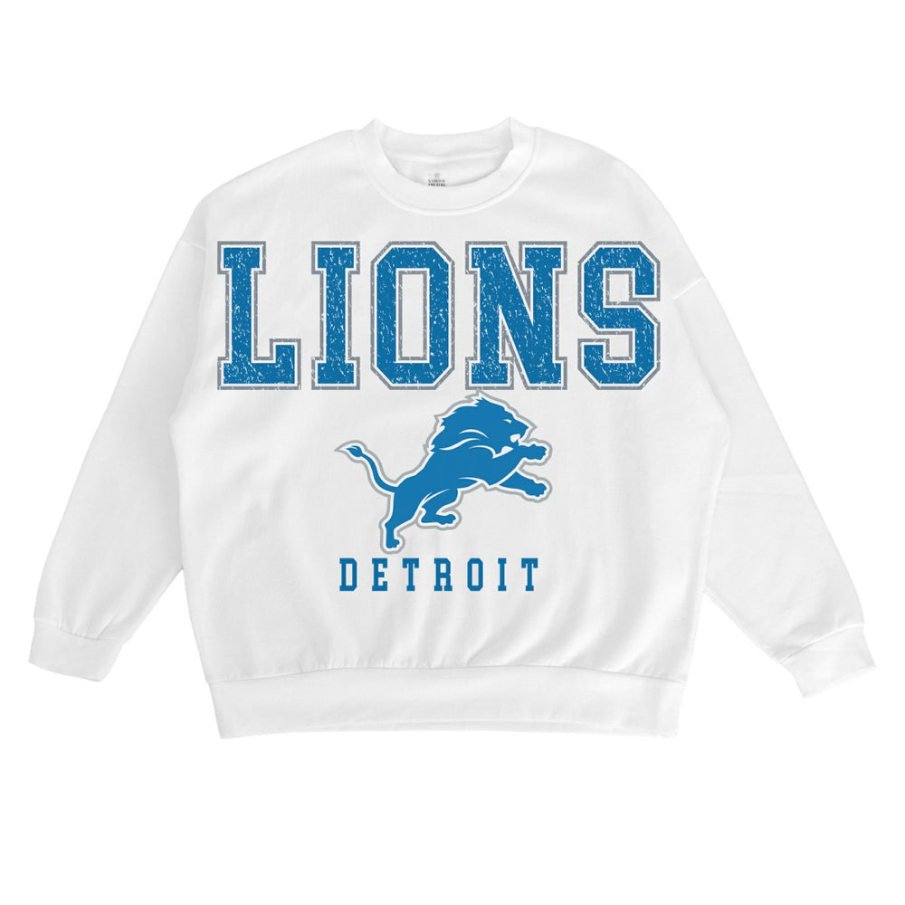 Detroit Lions Gameday Couture Women's Sunday Drives Oversized Crewneck Pullover Sweatshirt – White | NFL