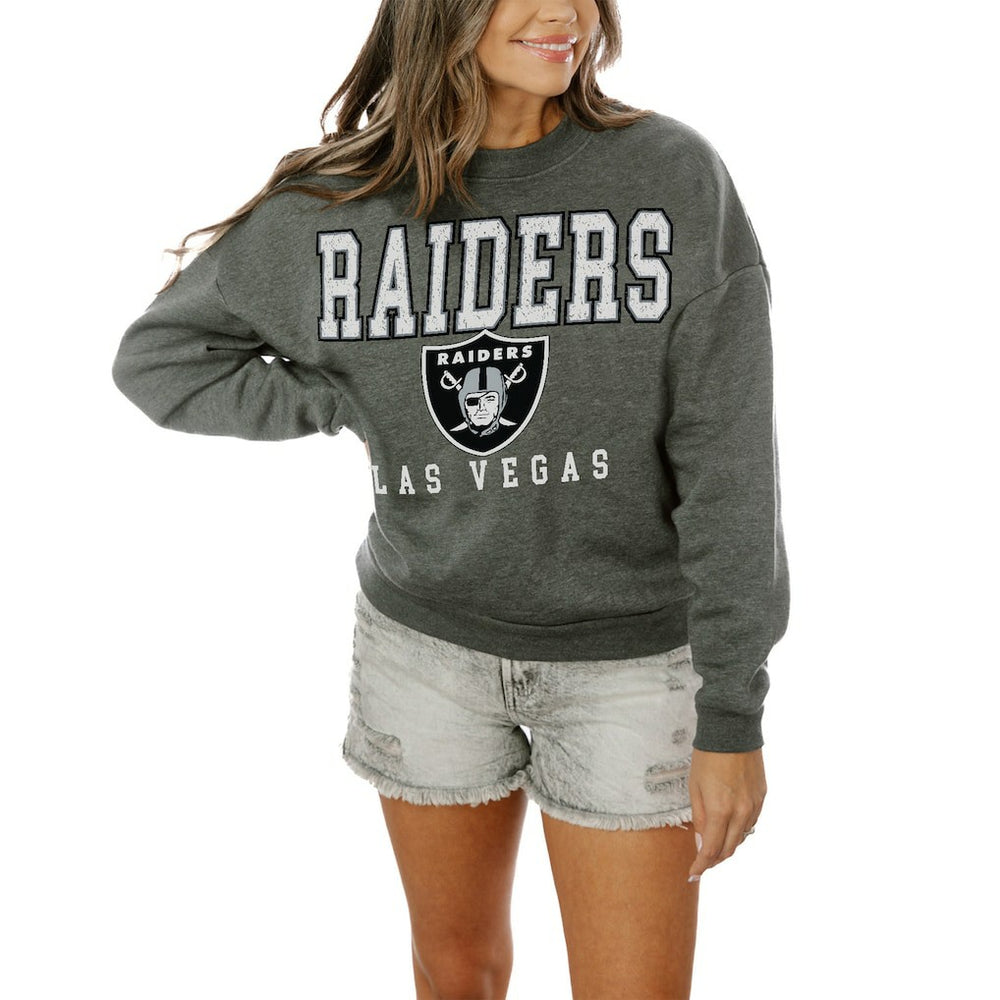Las Vegas Raiders Gameday Couture Women's Oversized Bring The Energy Pullover Sweatshirt – Charcoal | NFL