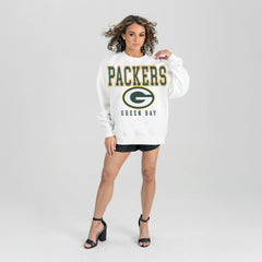 Green Bay Packers Gameday Couture Women's Sunday Drives Oversized Crewneck Pullover Sweatshirt – White | NFL