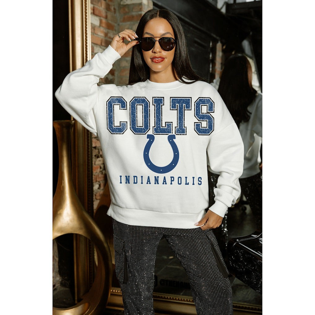 Indianapolis Colts Gameday Couture Women's Sunday Drives Oversized Crewneck Pullover Sweatshirt – White | NFL
