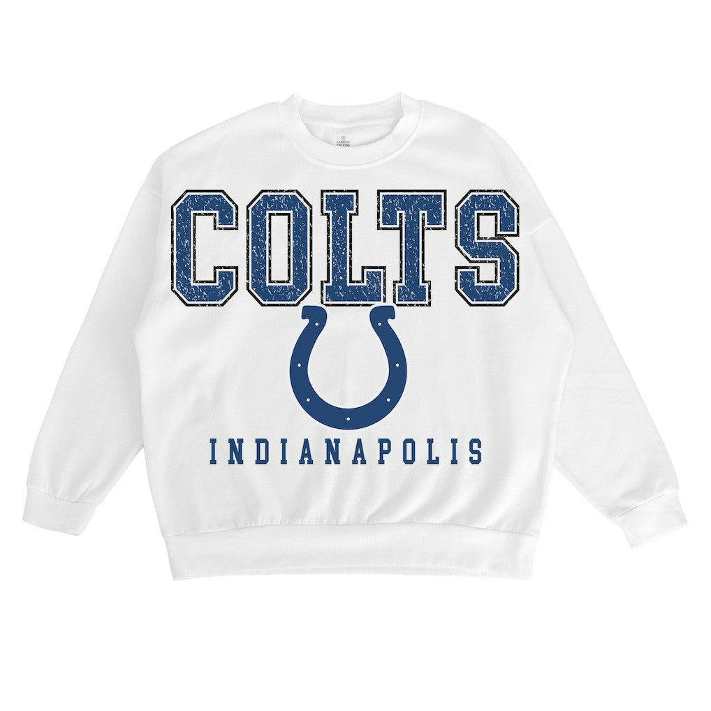 Indianapolis Colts Gameday Couture Women's Sunday Drives Oversized Crewneck Pullover Sweatshirt – White | NFL