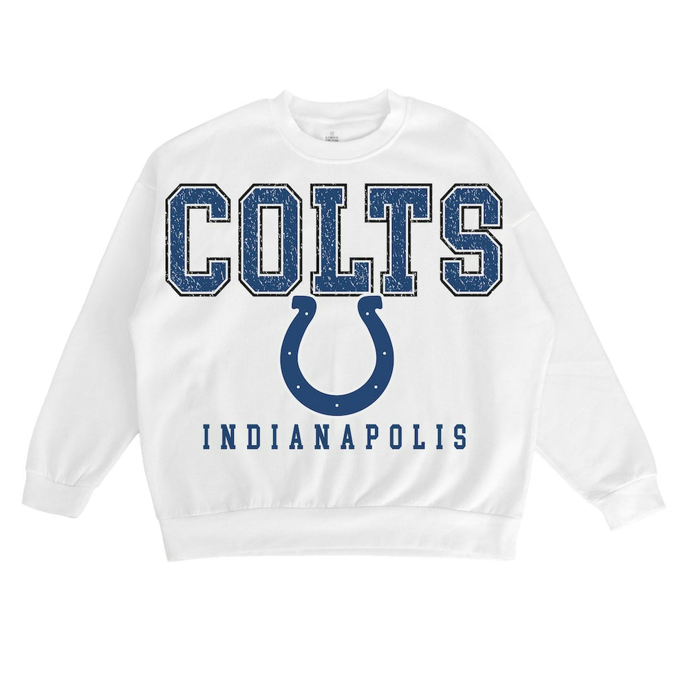 Indianapolis Colts Gameday Couture Women's Sunday Drives Oversized Crewneck Pullover Sweatshirt – White | NFL