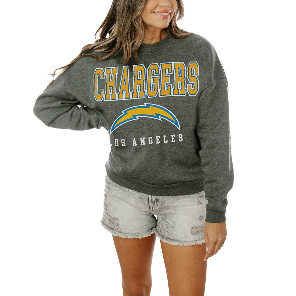 Los Angeles Chargers Gameday Couture Women's Oversized Bring The Energy Pullover Sweatshirt – Charcoal | NFL