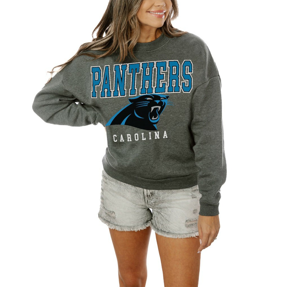Carolina Panthers Gameday Couture Women's Oversized Bring The Energy Pullover Sweatshirt – Charcoal | NFL