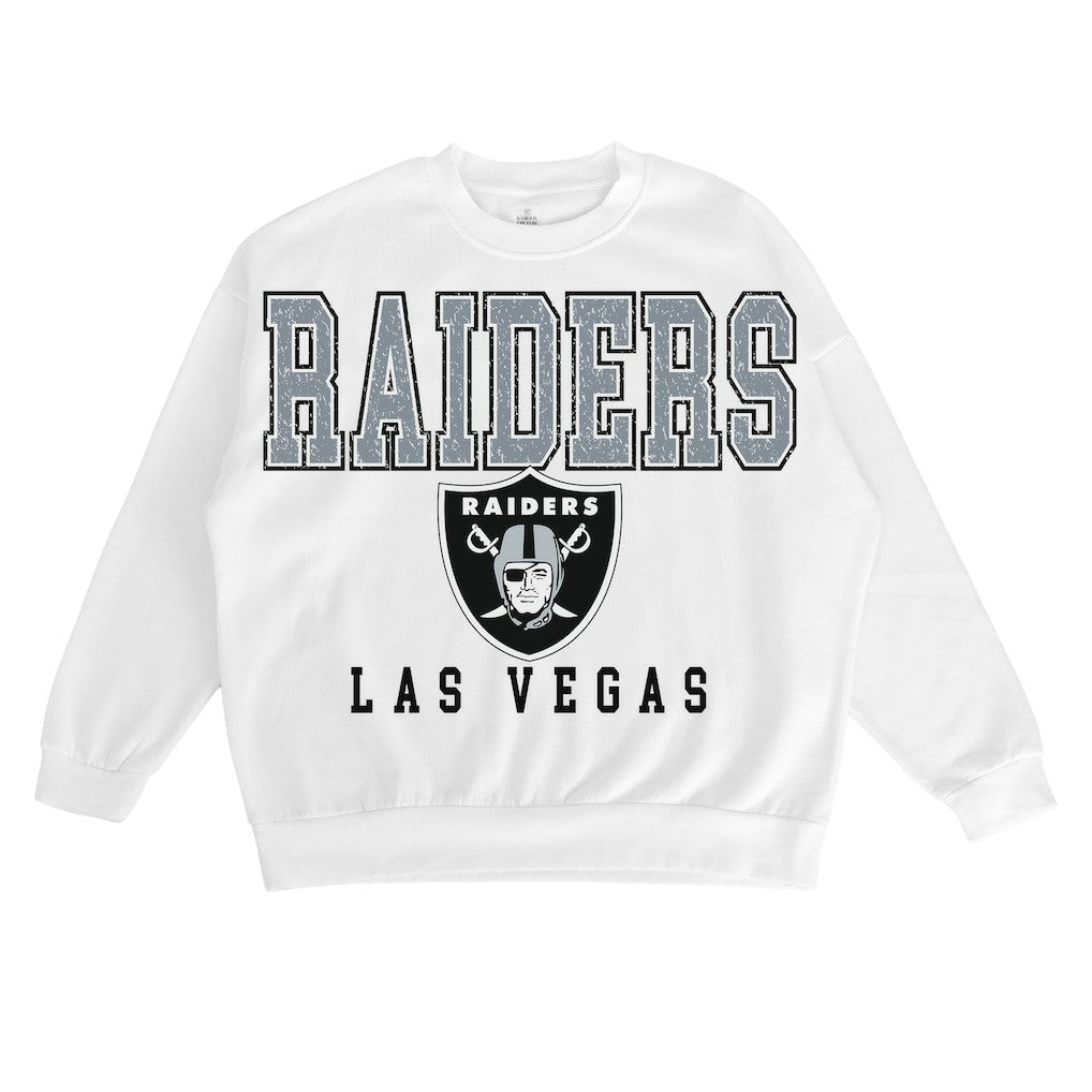 Las Vegas Raiders Gameday Couture Women's Sunday Drives Oversized Crewneck Pullover Sweatshirt – White | NFL
