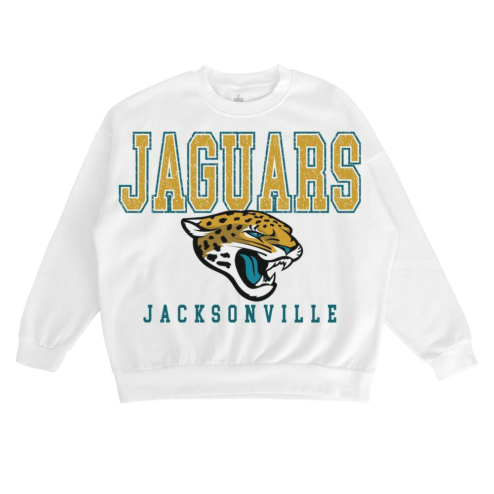 Jacksonville Jaguars Gameday Couture Women's Sunday Drives Oversized Crewneck Pullover Sweatshirt – White | NFL