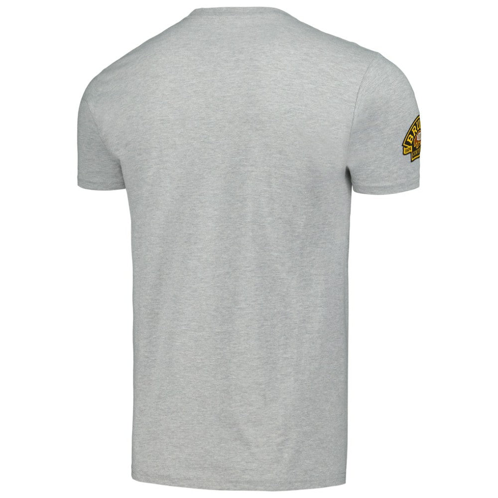 Boston Bruins Mitchell & Ness 100th Anniversary Script Sweep T-Shirt - Heather Gray - NHL