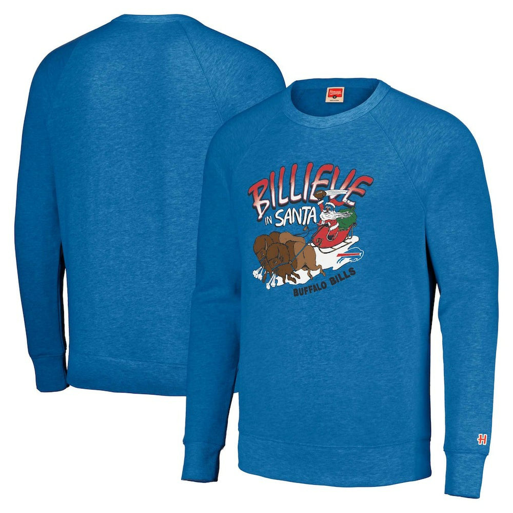 Buffalo Bills Homage Unisex Holiday Raglan Tri-Blend Pullover Sweatshirt Royal | NFL