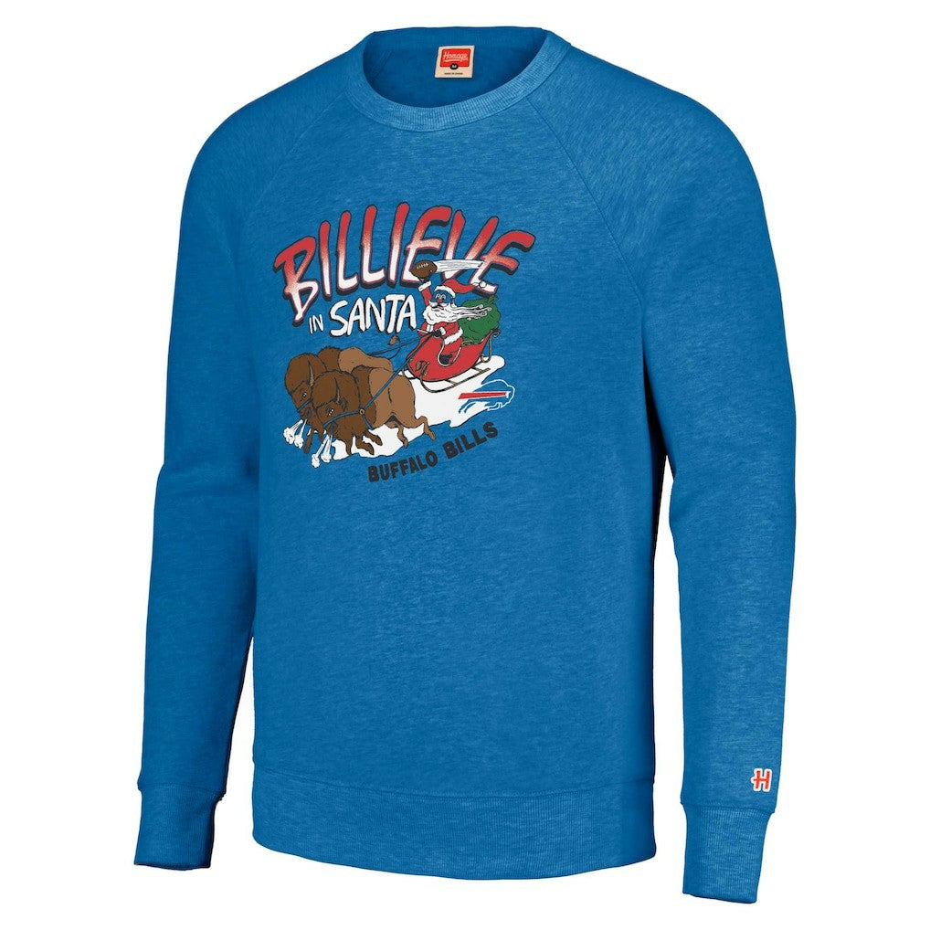 Buffalo Bills Homage Unisex Holiday Raglan Tri-Blend Pullover Sweatshirt Royal | NFL
