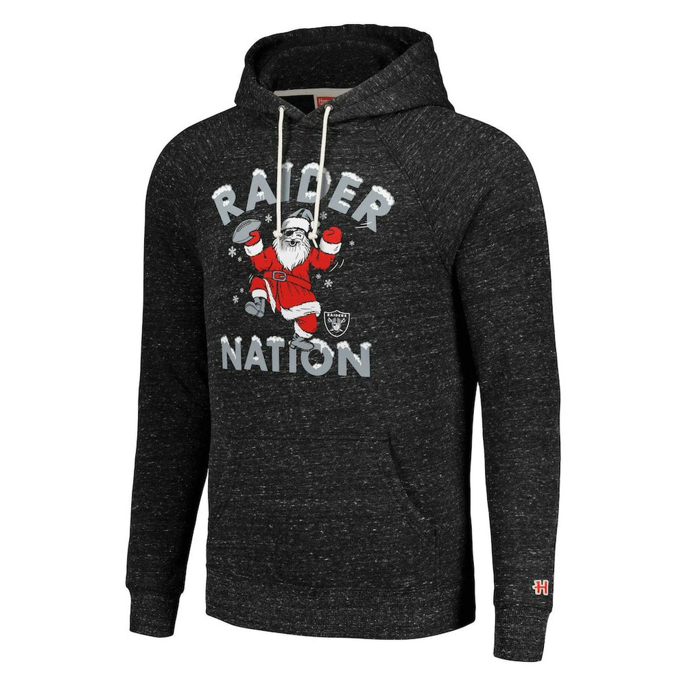 Las Vegas Raiders Homage Unisex Holiday Raglan Tri-Blend Pullover Hoodie Black | NFL