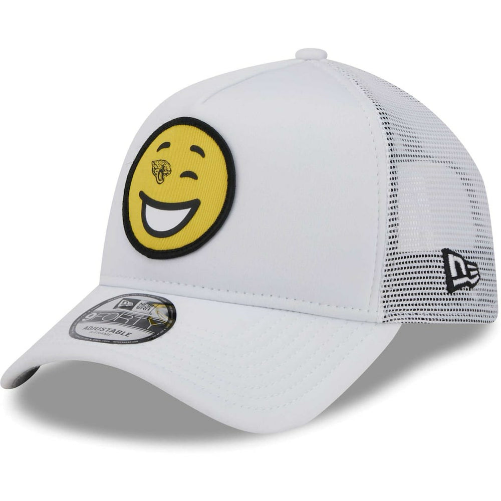 Jacksonville Jaguars New Era Happy A-Frame Trucker 9FORTY Snapback Hat White | NFL