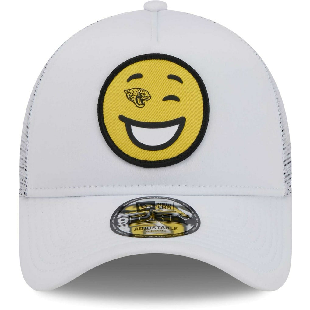 Jacksonville Jaguars New Era Happy A-Frame Trucker 9FORTY Snapback Hat White | NFL