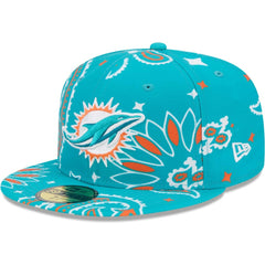 Miami Dolphins New Era Paisley 59FIFTY Fitted Hat Aqua | NFL