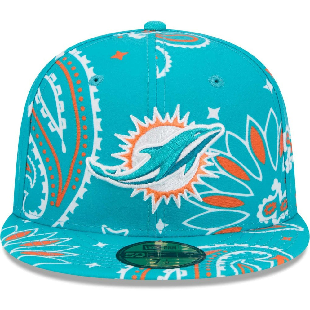 Miami Dolphins New Era Paisley 59FIFTY Fitted Hat Aqua | NFL