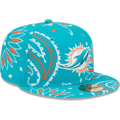 Miami Dolphins New Era Paisley 59FIFTY Fitted Hat Aqua | NFL