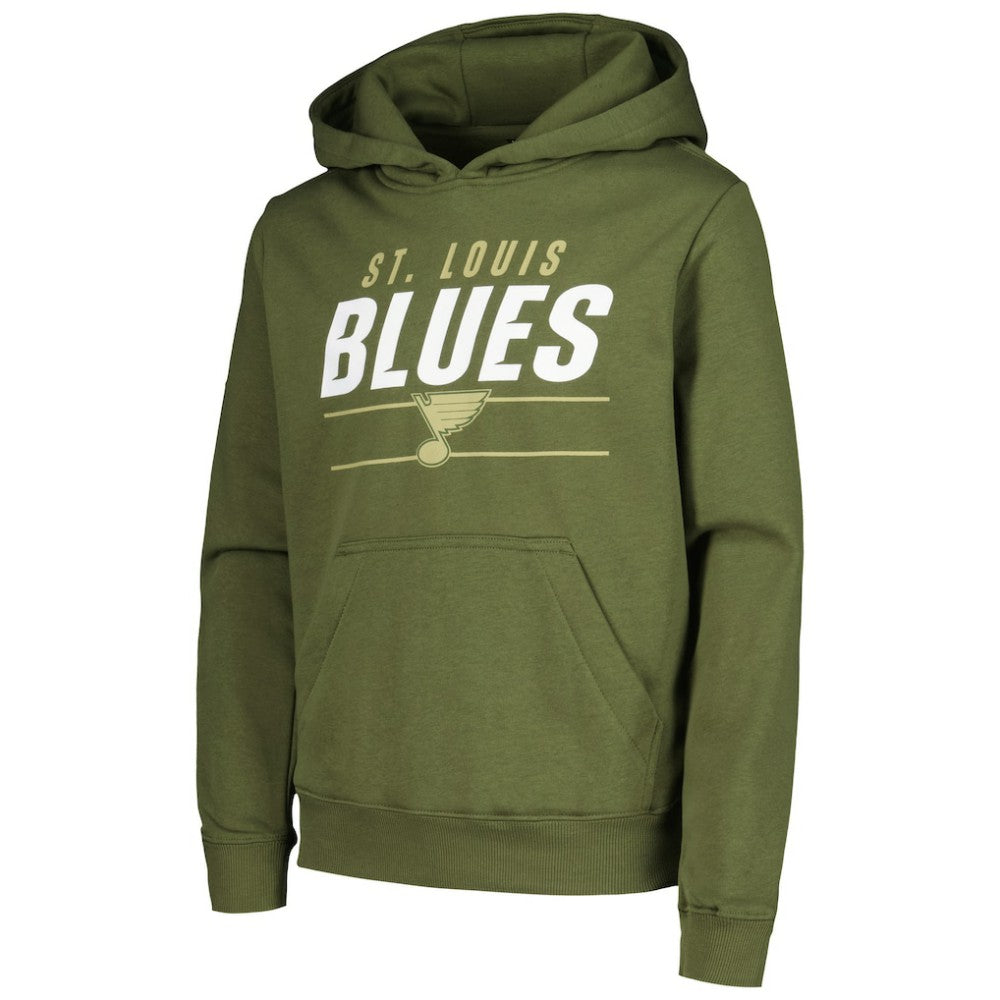 St. Louis Blues Levelwear Youth Podium Fleece Pullover Hoodie - Olive - NHL