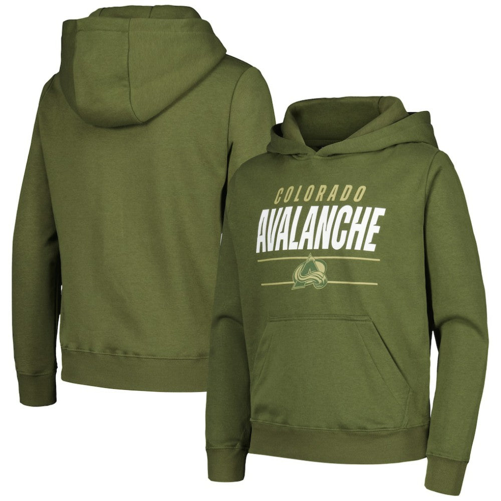 Colorado Avalanche Levelwear Youth Podium Fleece Pullover Hoodie - Olive - NHL