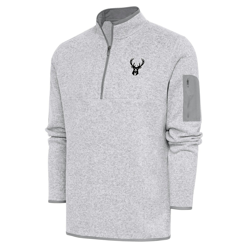 Milwaukee Bucks Antigua Metallic Logo Fortune Quarter-Zip Jacket Heather Gray - NBA