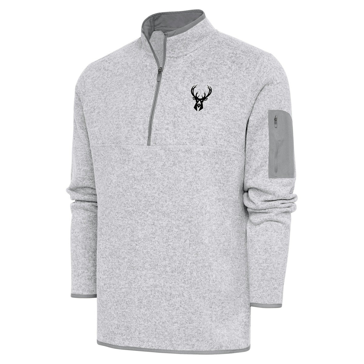 Milwaukee Bucks Antigua Metallic Logo Fortune Quarter-Zip Jacket Heather Gray - NBA