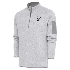 Milwaukee Bucks Antigua Metallic Logo Fortune Quarter-Zip Jacket Heather Gray - NBA