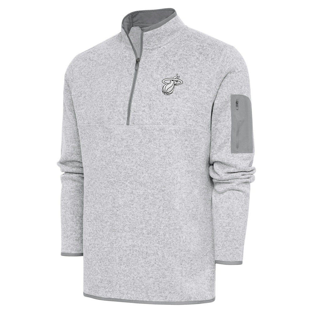 Miami Heat Antigua Metallic Logo Fortune Quarter-Zip Jacket Heather Gray - NBA