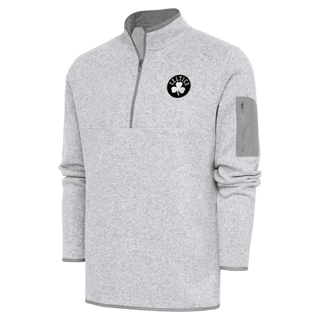 Boston Celtics Antigua Metallic Logo Fortune Quarter-Zip Jacket Heather Gray - NBA
