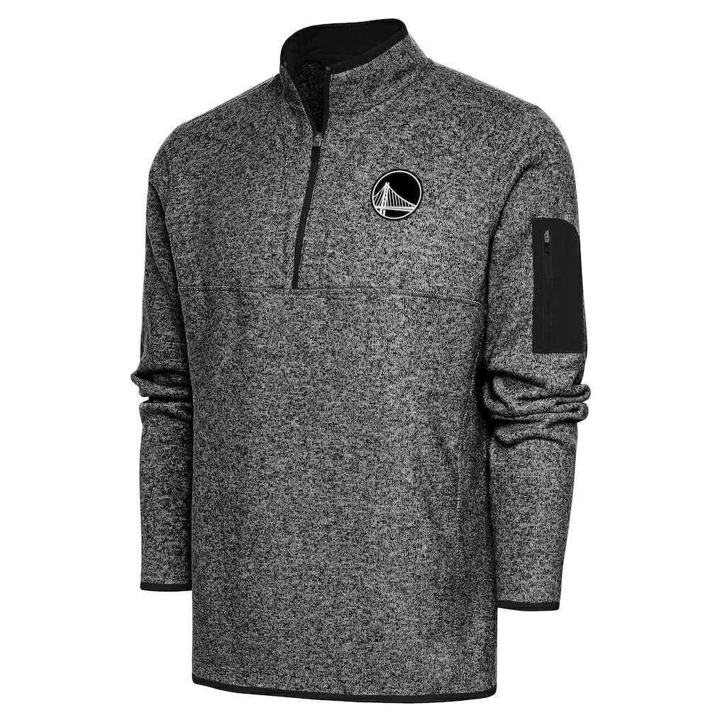Golden State Warriors Antigua Metallic Logo Fortune Quarter-Zip Jacket Heather Black - NBA