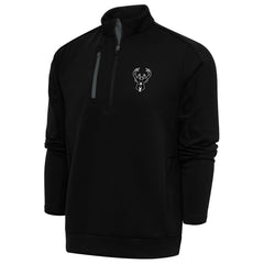 Milwaukee Bucks Antigua Metallic Logo Generation Quarter-Zip Top Black - NBA