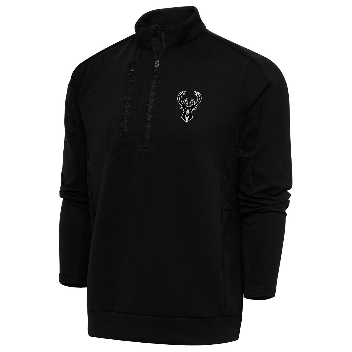 Milwaukee Bucks Antigua Metallic Logo Generation Quarter-Zip Top Black - NBA