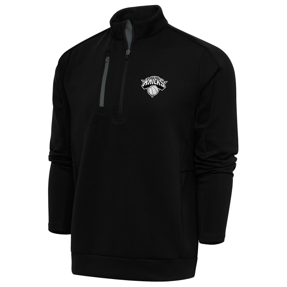 New York Knicks Antigua Metallic Logo Generation Quarter-Zip Top Black - NBA
