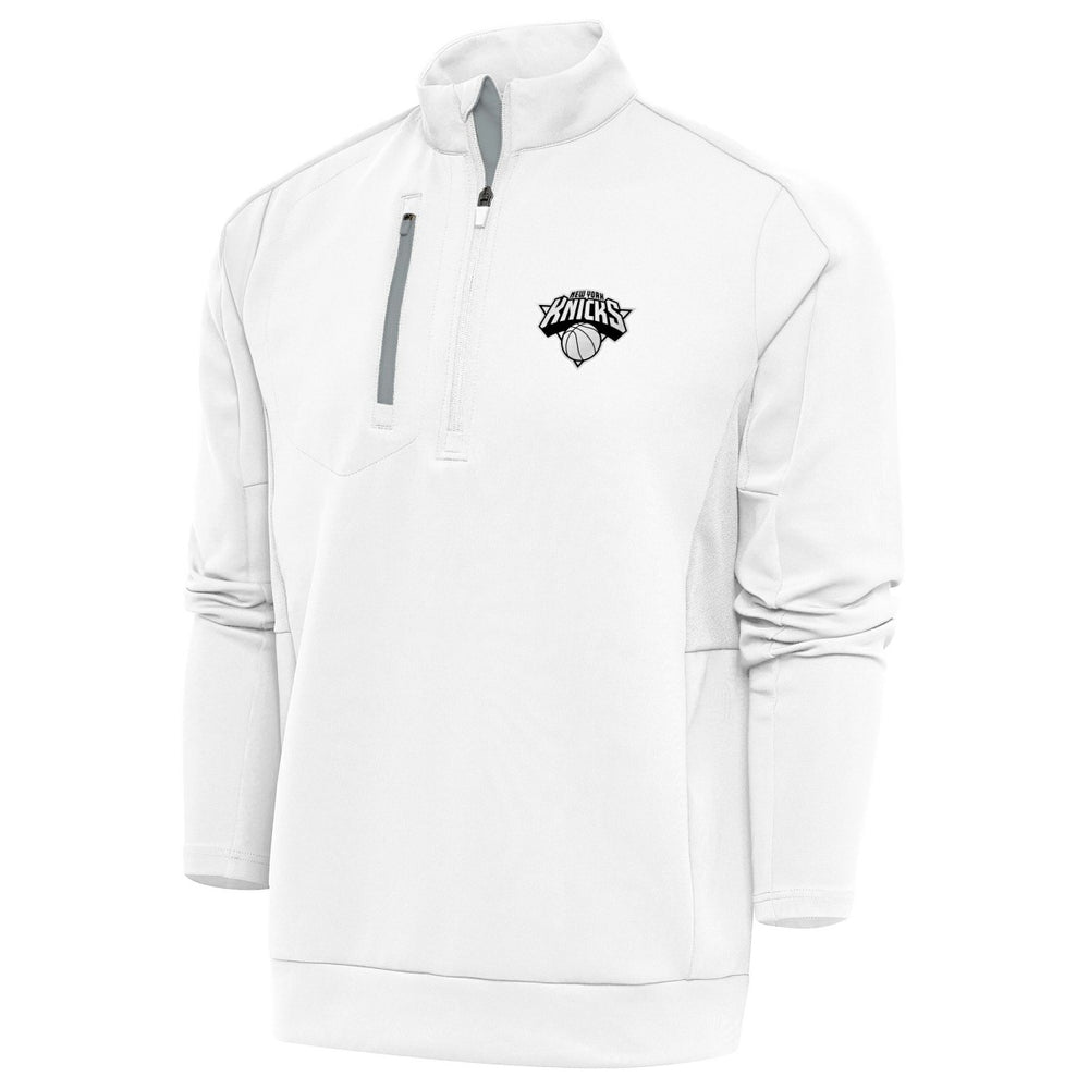 New York Knicks Antigua Metallic Logo Generation Quarter-Zip Top White - NBA