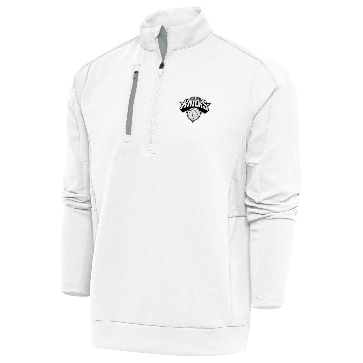 New York Knicks Antigua Metallic Logo Generation Quarter-Zip Top White - NBA