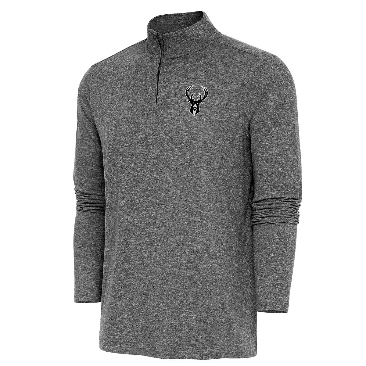 Milwaukee Bucks Antigua Hunk Quarter-Zip Top Heather Black - NBA