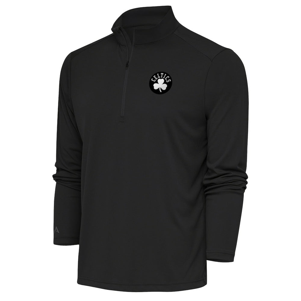 Boston Celtics Antigua Metallic Logo Tribute Quarter-Zip Top Charcoal - NBA