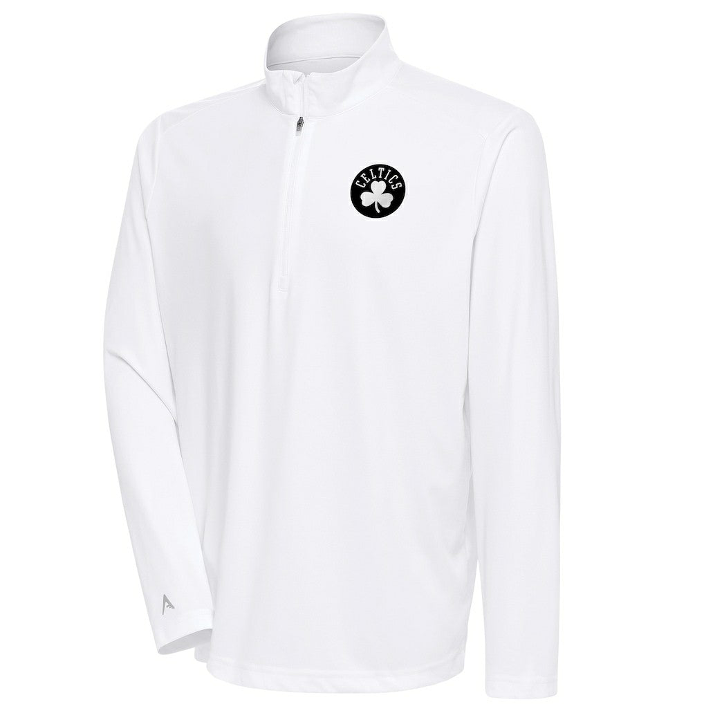 Boston Celtics Antigua Metallic Logo Tribute Quarter-Zip Top White - NBA