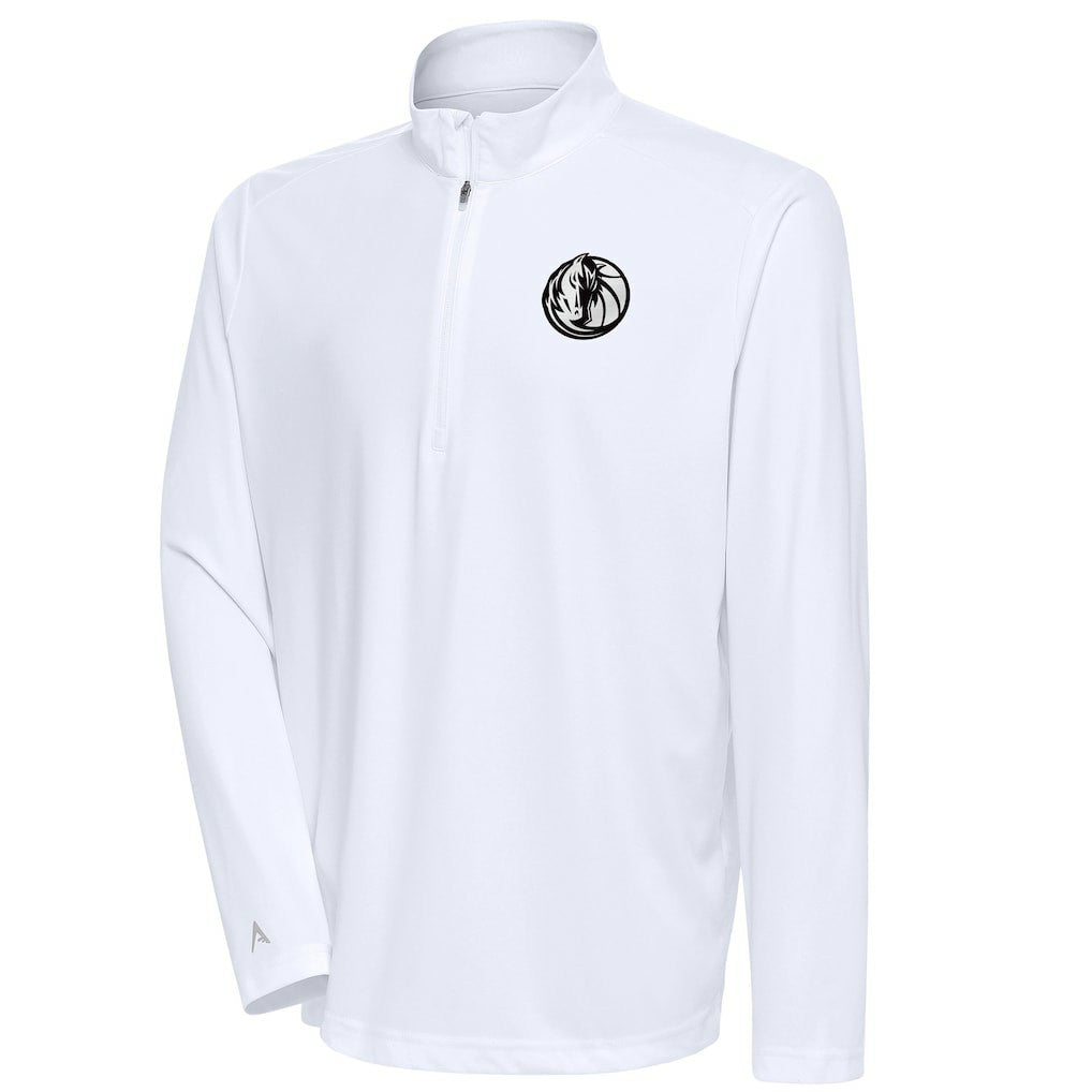 Dallas Mavericks Antigua Metallic Logo Tribute Quarter-Zip Top White - NBA