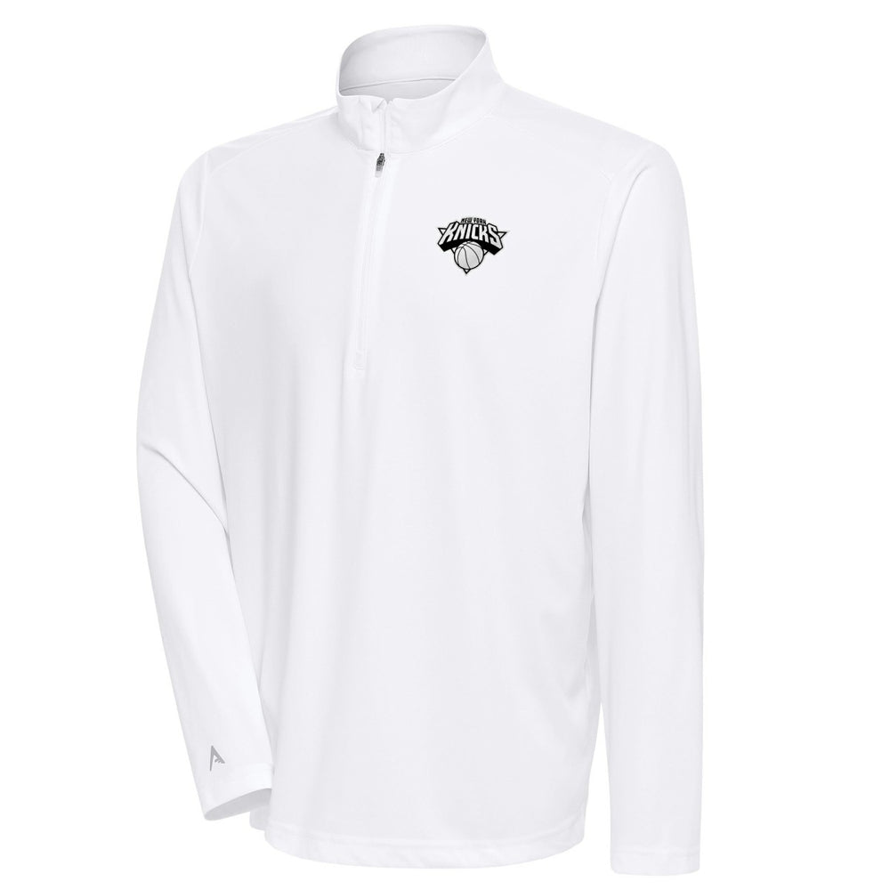 New York Knicks Antigua Metallic Logo Tribute Quarter-Zip Top White - NBA