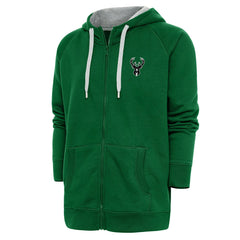 Milwaukee Bucks Antigua Metallic Logo Victory Raglan Full-Zip Hoodie Hunter Green - NBA