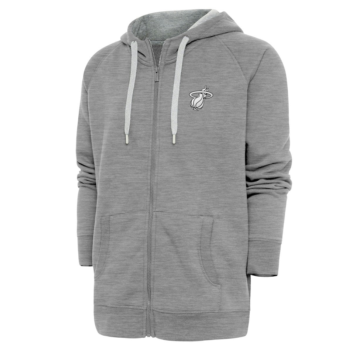 Miami Heat Antigua Metallic Logo Victory Raglan Full-Zip Hoodie Heather Gray - NBA