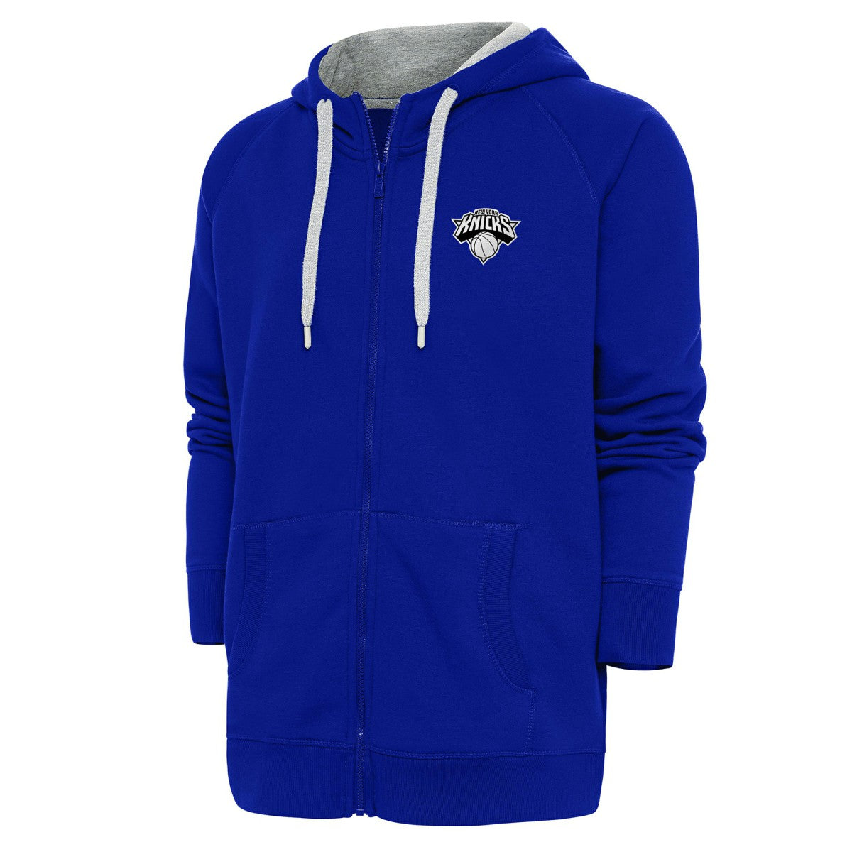 New York Knicks Antigua Metallic Logo Victory Raglan Full-Zip Hoodie Blue - NBA