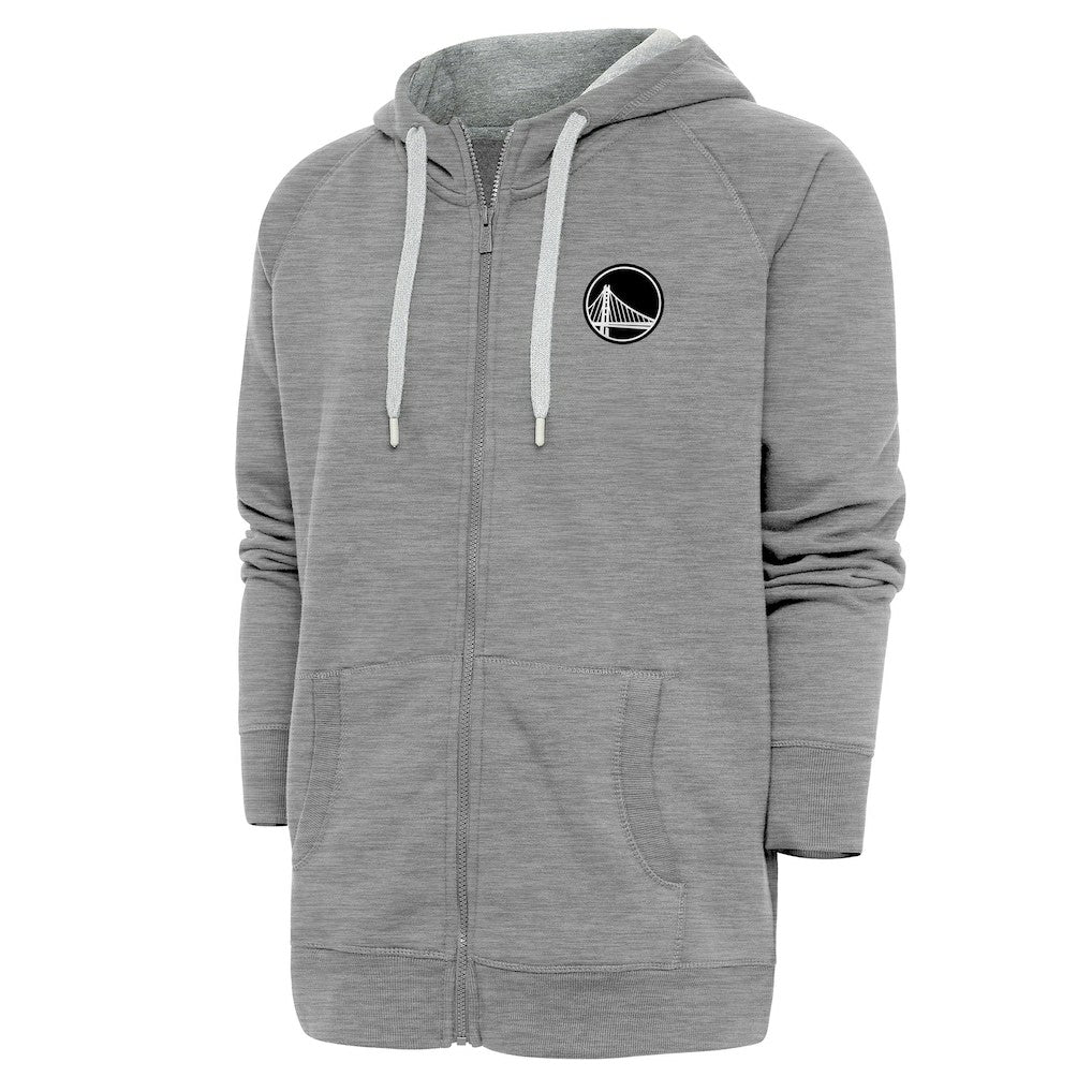 Golden State Warriors Antigua Metallic Logo Victory Raglan Full-Zip Hoodie Heather Gray - NBA