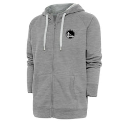Golden State Warriors Antigua Metallic Logo Victory Raglan Full-Zip Hoodie Heather Gray - NBA