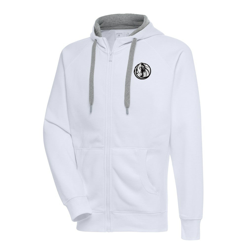 Dallas Mavericks Antigua Metallic Logo Victory Raglan Full-Zip Hoodie White - NBA