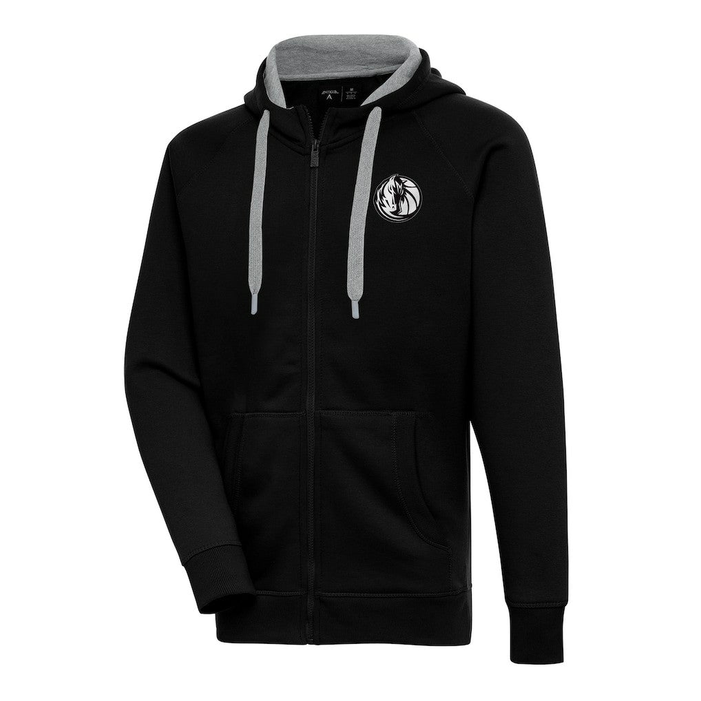 Dallas Mavericks Antigua Metallic Logo Victory Raglan Full-Zip Hoodie Black - NBA