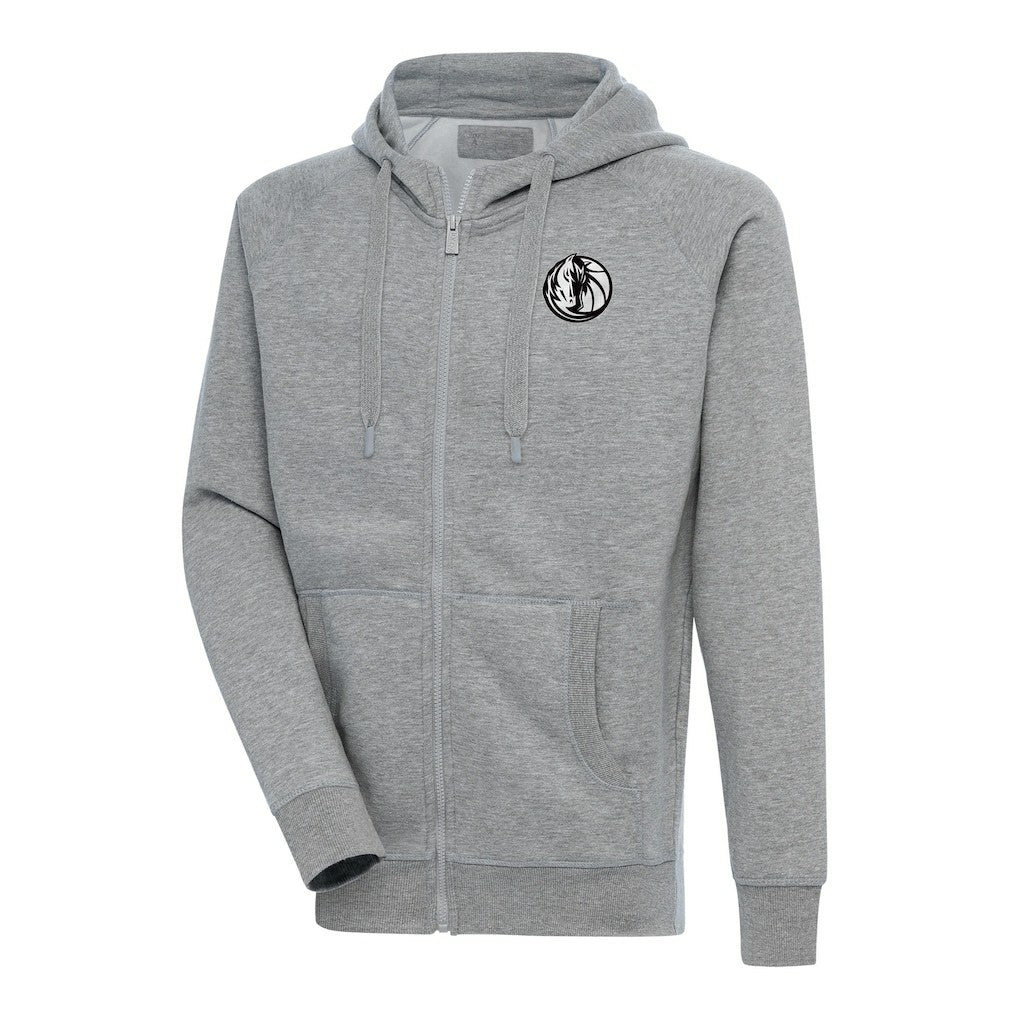 Dallas Mavericks Antigua Metallic Logo Victory Raglan Full-Zip Hoodie Heather Gray - NBA